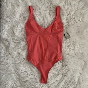 NEW Free People Movement Heart of Gold bodysuit XS Pink Strawberry Thong